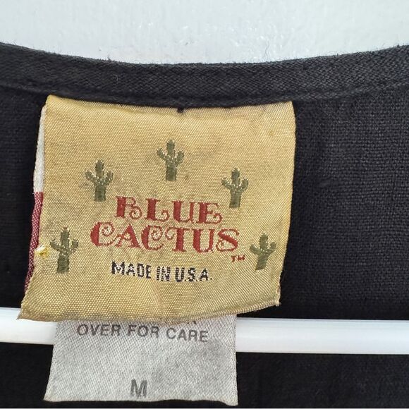 Vintage BLUE CACTUS Medium Black Jersey Linen Front Button Sleeveless Long Vest - Picture 5 of 6